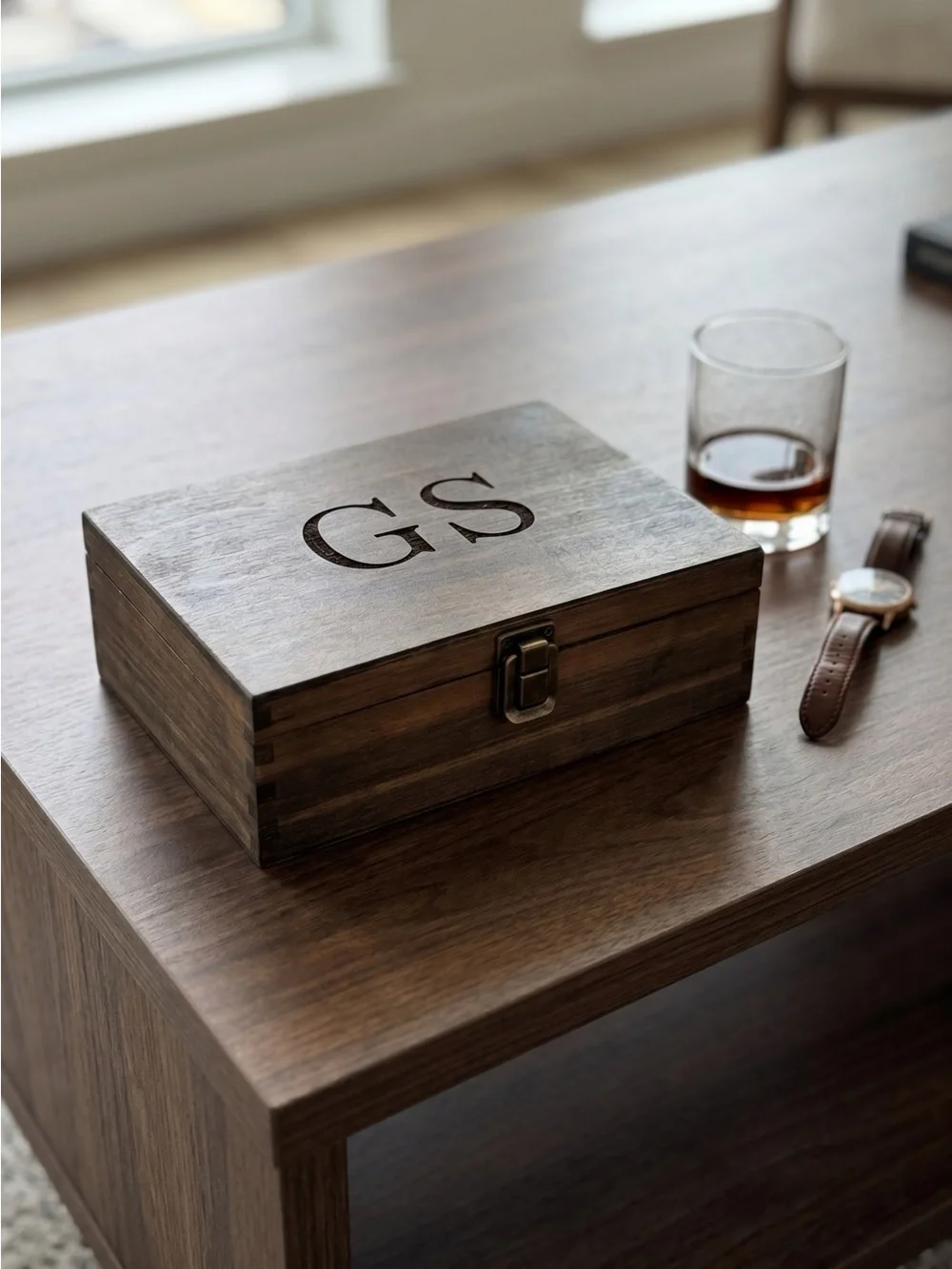 Personalized Wooden Keepsake Box Set in Rustic Brown